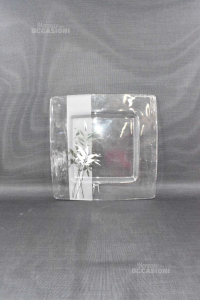 Plate Squared In Glass With Decoration Leaves Painted 33x33 Cm