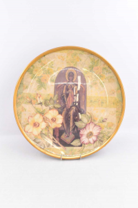 Plate Decoupage Glass Depicting Figures Sacred Diameter 36 Cm