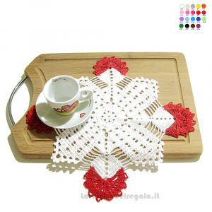 Centrino quadrato bianco e rosso ad uncinetto 32x32 cm - NC034 - Handmade in Italy