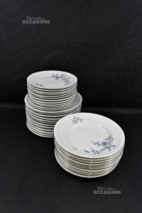 Service Plates 10 Ceramic People Jaeger Bavaria Germanu White With Flowers Grey