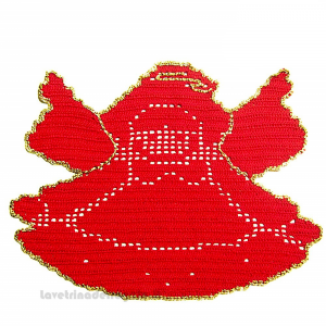 Centrino Rosso e Oro a forma di angelo ad uncinetto 33x25.5 cm - Handmade in Italy