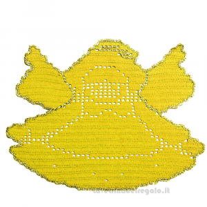 Centrino Giallo e Oro a forma di angelo ad uncinetto 33x25.5 cm - Handmade in Italy