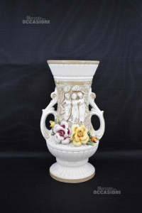 Vaso In Ceramica Capodimonte (difetto Fiori Sbeccato) Altezza 33 Cm