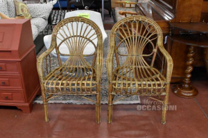 Pair Of Armchairs In Wicker Vintage