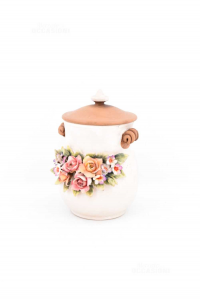Terrakotta-Vase Mit Deckel Dekoration Blumen Höhe 17 Cm