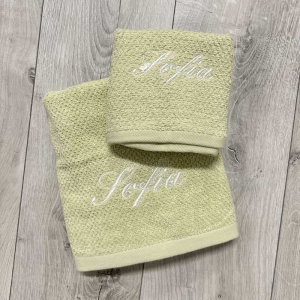 Coppia asciugamani chicco di riso verde Personalizzato