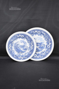 Pair Plates To Hang British White Blue Royal Swan 27 / 25 Cm