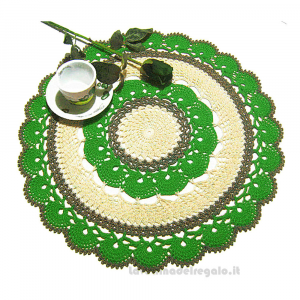 Centrino verde, beige e tortora rotondo ad uncinetto 42 cm - NC306 - Handmade in Italy