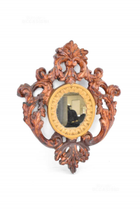 Specchio Con Cornice In Gesso Dipinto Marrone 38x30 Cm ( Ristrutturato )