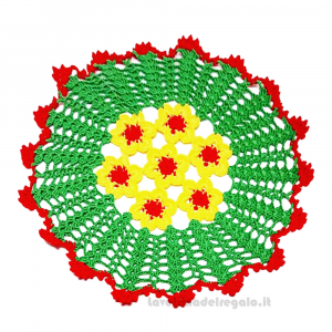 Centrino verde, giallo e rosso ad uncinetto 30 cm - NC213 - Handmade in Italy
