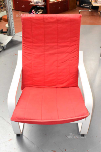 Armchair Ikea Poang White With Pillow Red