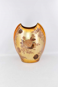 Vase Terrakotta-Blumenhalter Golden Mit Blumen Gemälde 40x30x20 Cm