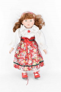 Bambola In Porcellana Vestito Rosso 40 Cm