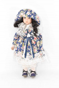 Bambola In Porcellana Vestito Blu 40 Cm