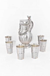 Pewter Jug With 6 Shot Glasses