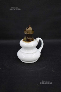 Oil Lamp Vintage Ceramic White No Glass