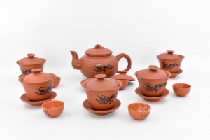 Dienst In Terrakotta Japanisch Teekanne 5 Tassen Mit Cappuccio + Untertassen