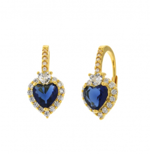 Orecchini in Argento 925 con punto luce a cuore blu con zirconi