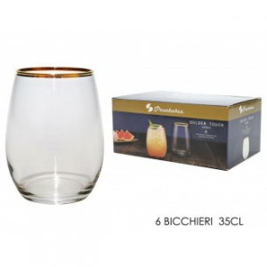 General Trade Amber Gold Set 6 Bicchieri Da Acqua 35 Cl Bordo Oro In Vetro