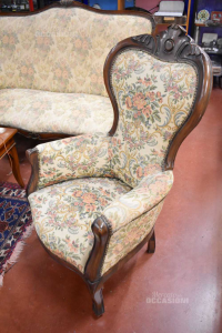 Armchair Vintage In Wood And Fabric