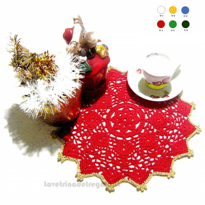 Centrino di Natale rosso e oro in cotone ad uncinetto 26,5 cm - NC191 - Handmade in Italy