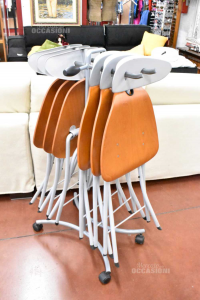 Stühle Falten Eisen Mit Holzsitz + Sockel Mit Rädern
