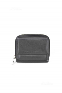 Wallet Benetton Black Faux Leather With Zip 11x9 Cm