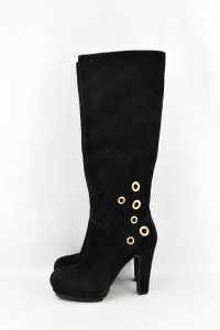 Boots Woman Love Moschino Suede Black Size 37,heel 11 Cm