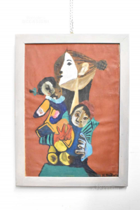 Gemälde Lackiert Stil Picasso Frau Mit Kinder Hintergrund Braun 75x100 Cm