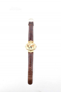 Watch Wrist Etronic Quartz Strap Brown In Real Leather