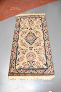 Carpet Pure Wool Beige Pink Light Blue Rhombus Central 81x158 Cm