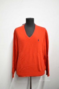 Sweater Man Polo Ralph Lauren Size.54 100% Wool Red
