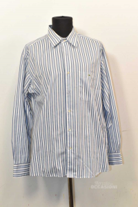 Shirt Man Lacoste Size 44 Striped Light Blue And White