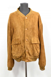 Echte Jacke Leder Wildleder Farbe Karamell Größe 58 Hergestellt In Italien Size