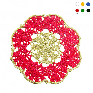Sottobicchiere rosso e oro per Natale ad uncinetto 16 cm NC201 - 4 PEZZI - Handmade in Italy