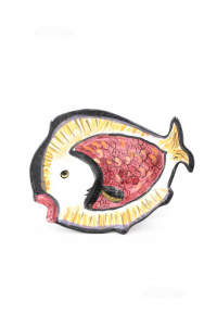 Flach Terrakotta-Fisch Emailliert S.Maria Von Licodia 40x33 Cm