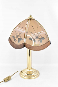 Lamp Abat-jour With Glasses Brown Floral And Base Golden H 50 Cm