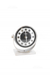 Table Clock Stager Gray Battery Op.ed Made In Germany Chrome 16x13 Cm