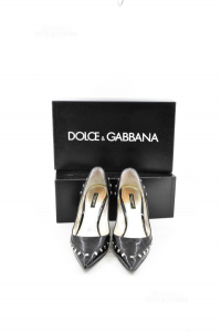 Pointed-toe Pump Woman Dolce & Gabbana In Patent Leather Black Size 37.5 (difett Typ) Heel 9 Cm