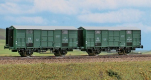 Coppia di carri tipo FI, nella livrea verde vagone, delle FS ep. II.