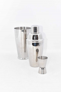 Set Coktail Shaker,dispenser And Glass Steel Ilsa