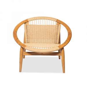 Poltrona in legno di teak con schienale e seduta intrecciata