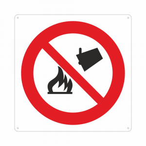 Cartello con simbolo vietato usare acqua per spegnere incendi