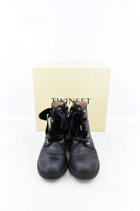 Ankle Boot Anfibio Woman Twin Set Black Art.ha88ce In True Leather Size 37