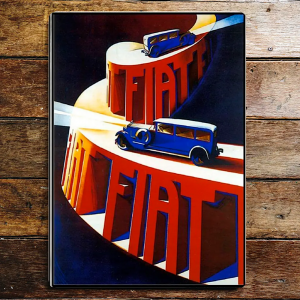 Cartello pubblicitario da parete in metallo con auto Fiat