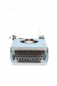 Typewriter Engadine 44 Made In Italy Color Light Blue With Case Brown