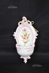 Ceramic Stoup White And Pink Royal 18x10 Cm