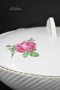 Soup-bowl Galvani Ind.ceramics White With Roses Pink And Bordo Gold
