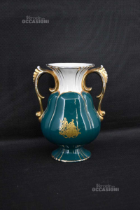 Vase Btar Made In Italy Green With Details In Gold Figures Man And Woman