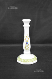 Holder Candle Hand Decorated Bassano White And Green 23 Cm